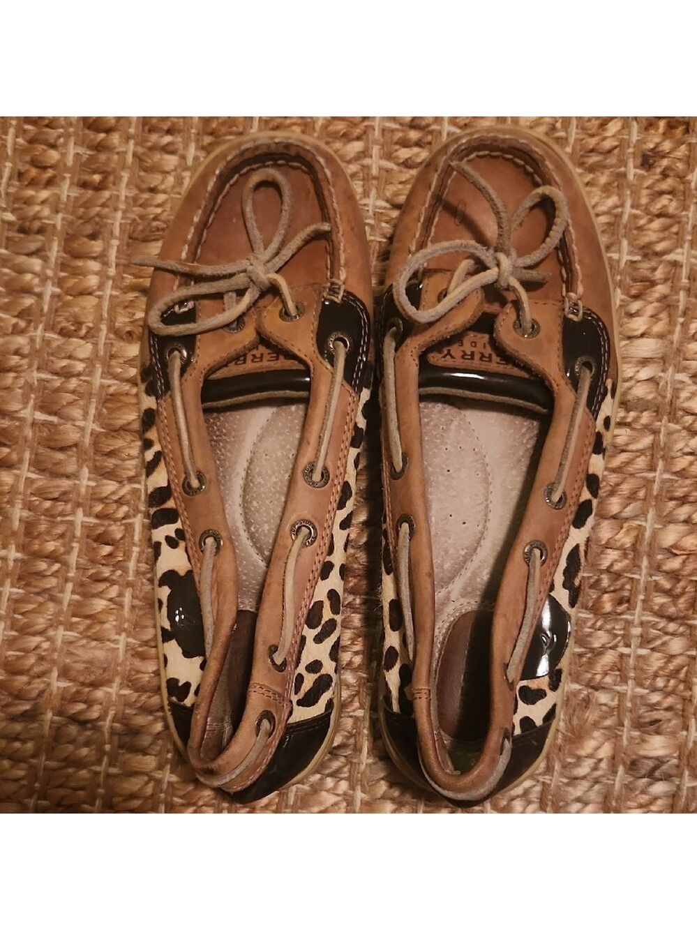 Sperry Leopard Boat Shoes Preppy Sz 7 Leather with Nautical Design